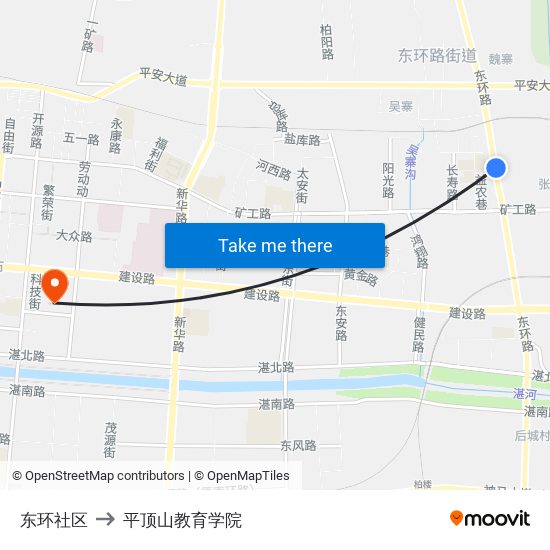 东环社区 to 平顶山教育学院 map