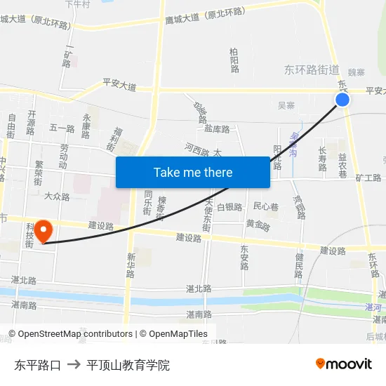 东平路口 to 平顶山教育学院 map