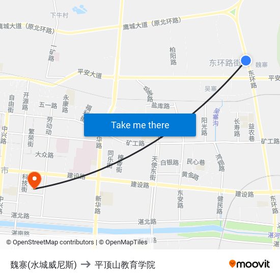 魏寨(水城威尼斯) to 平顶山教育学院 map