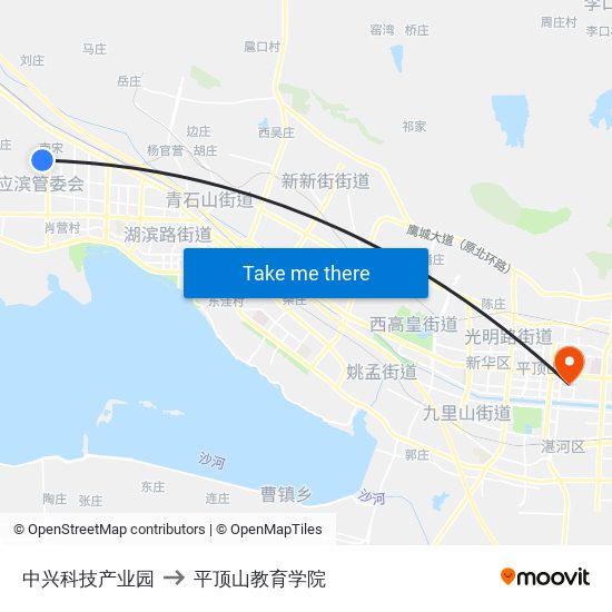 中兴科技产业园 to 平顶山教育学院 map