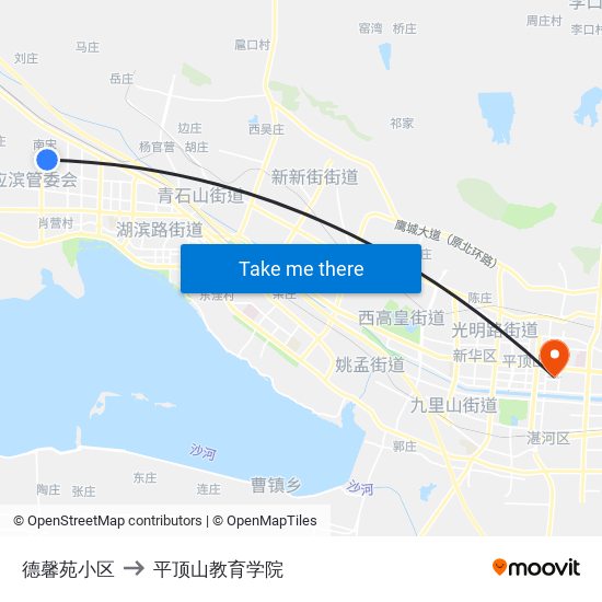 德馨苑小区 to 平顶山教育学院 map