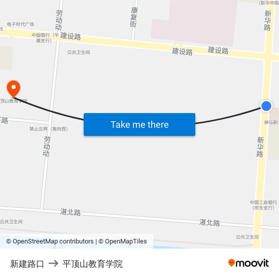 新建路口 to 平顶山教育学院 map