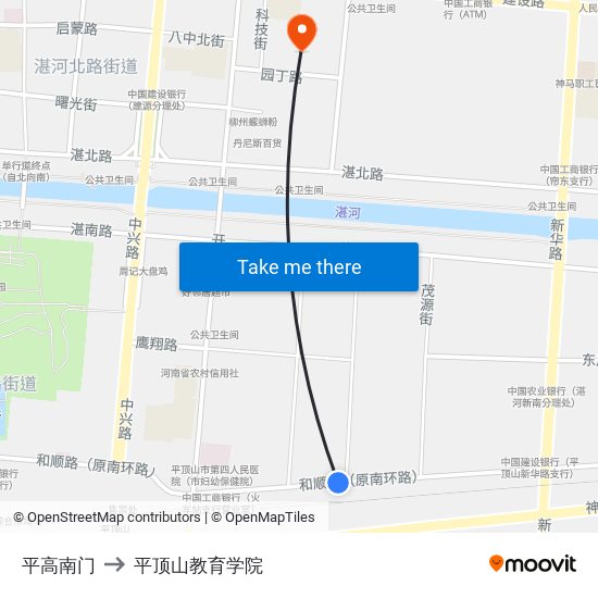 平高南门 to 平顶山教育学院 map