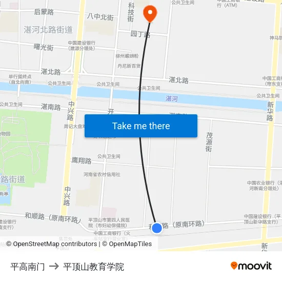 平高南门 to 平顶山教育学院 map