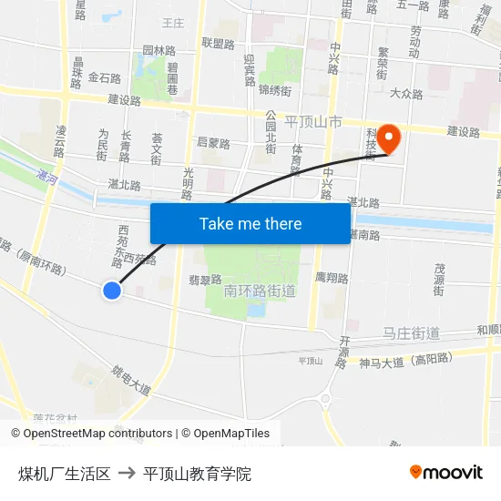 煤机厂生活区 to 平顶山教育学院 map