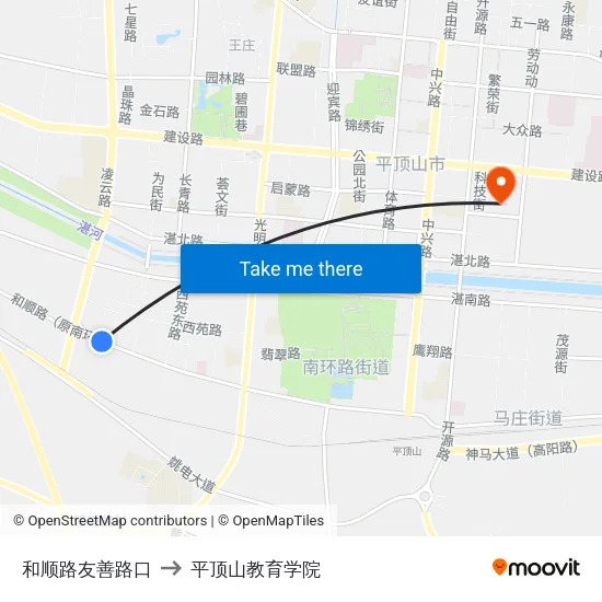 和顺路友善路口 to 平顶山教育学院 map