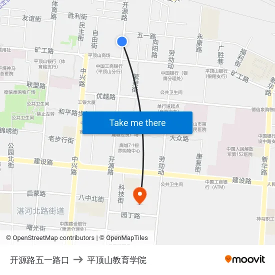 开源路五一路口 to 平顶山教育学院 map