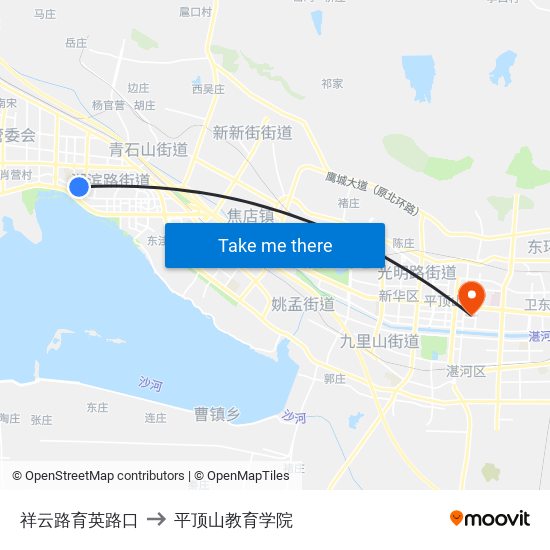 祥云路育英路口 to 平顶山教育学院 map