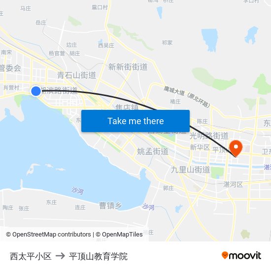 西太平小区 to 平顶山教育学院 map