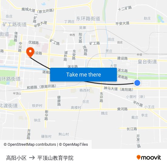 高阳小区 to 平顶山教育学院 map