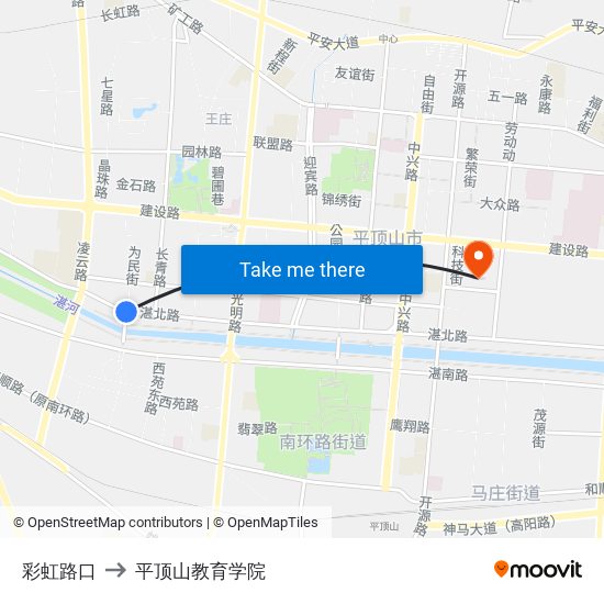 彩虹路口 to 平顶山教育学院 map