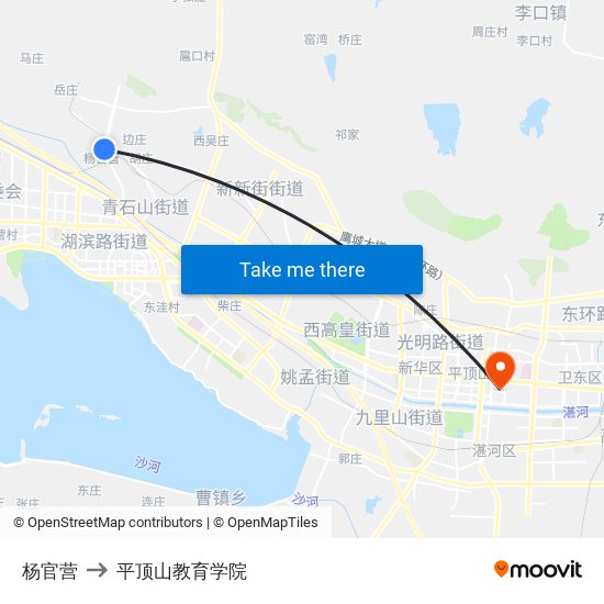 杨官营 to 平顶山教育学院 map