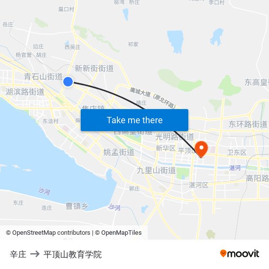 辛庄 to 平顶山教育学院 map