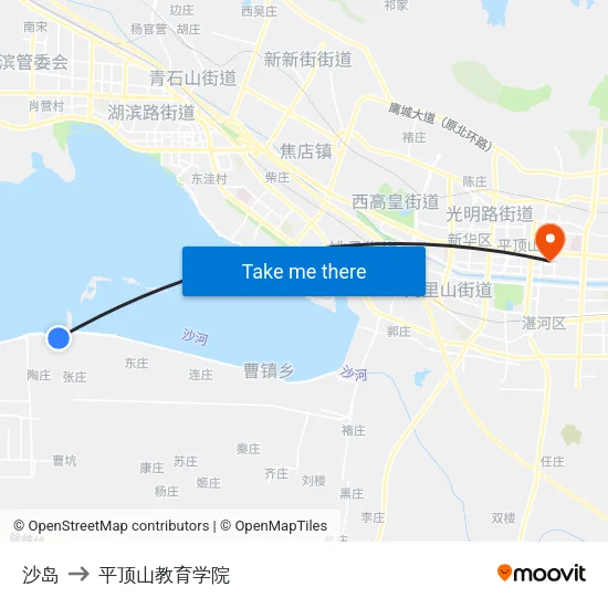 沙岛 to 平顶山教育学院 map