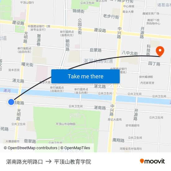 湛南路光明路口 to 平顶山教育学院 map