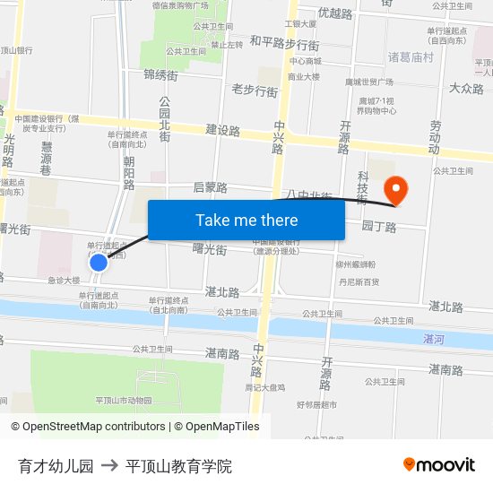 育才幼儿园 to 平顶山教育学院 map