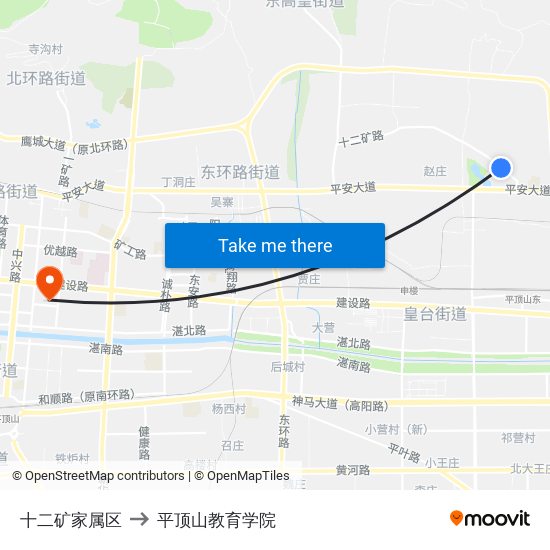 十二矿家属区 to 平顶山教育学院 map