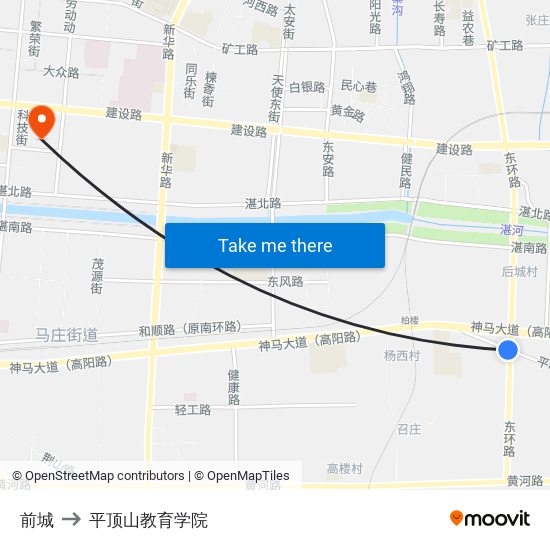 前城 to 平顶山教育学院 map