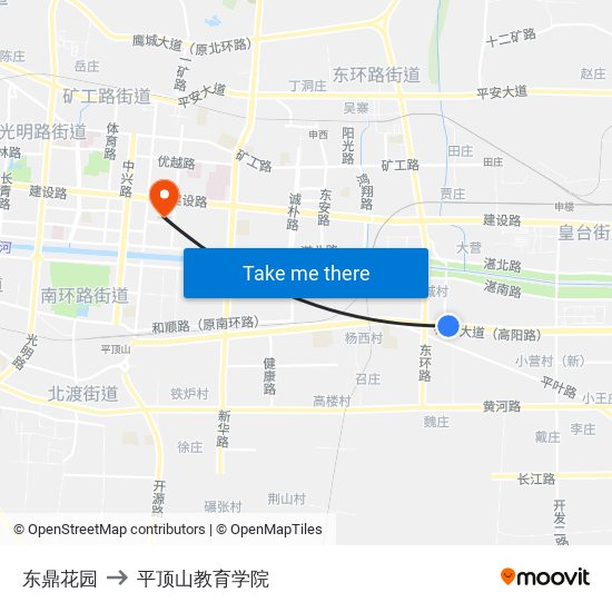 东鼎花园 to 平顶山教育学院 map