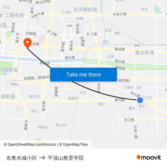 东奥水城小区 to 平顶山教育学院 map