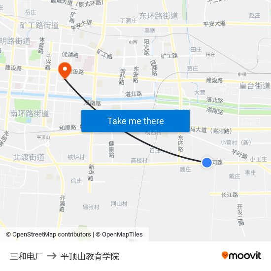 三和电厂 to 平顶山教育学院 map