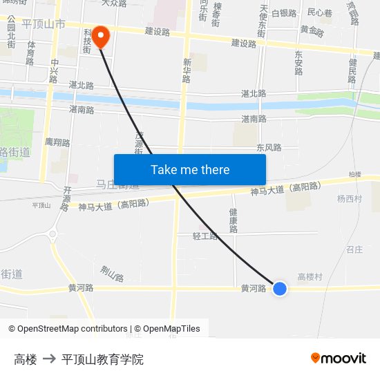 高楼 to 平顶山教育学院 map