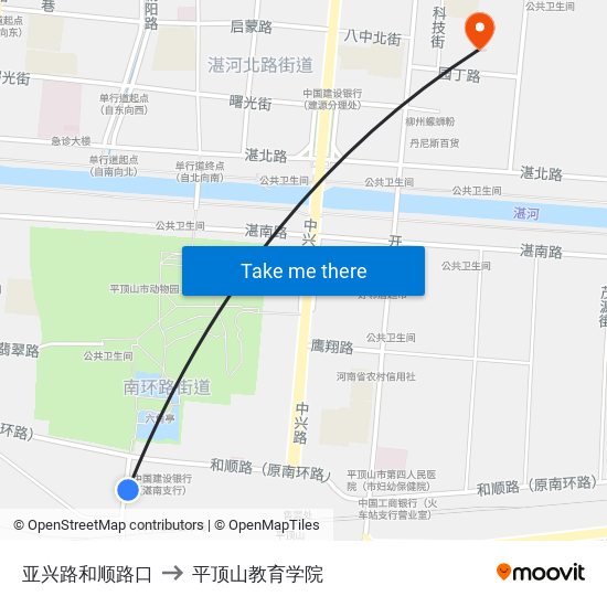 亚兴路和顺路口 to 平顶山教育学院 map