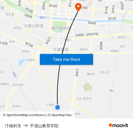 汴城村东 to 平顶山教育学院 map