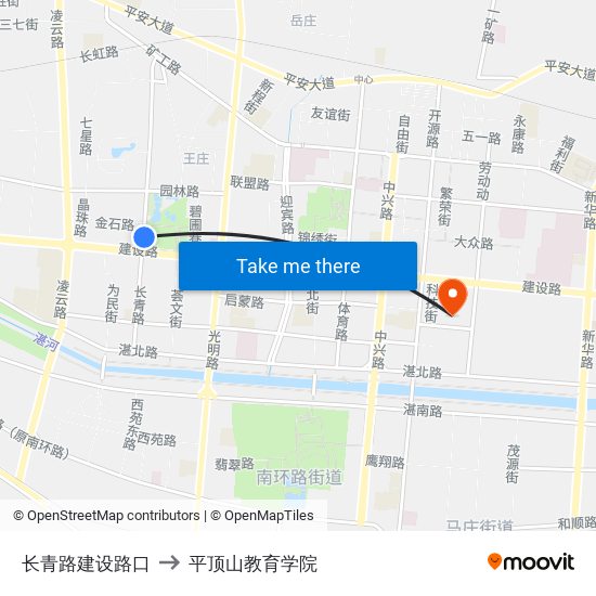 长青路建设路口 to 平顶山教育学院 map