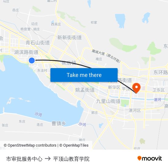 市审批服务中心 to 平顶山教育学院 map