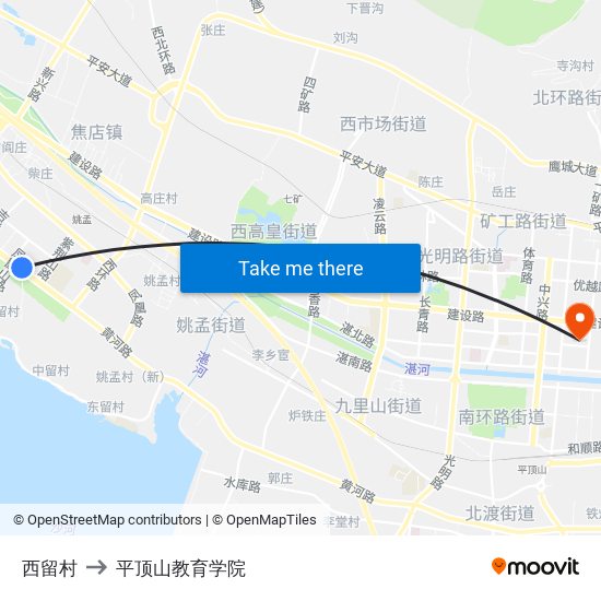 西留村 to 平顶山教育学院 map