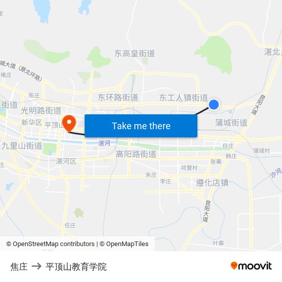 焦庄 to 平顶山教育学院 map