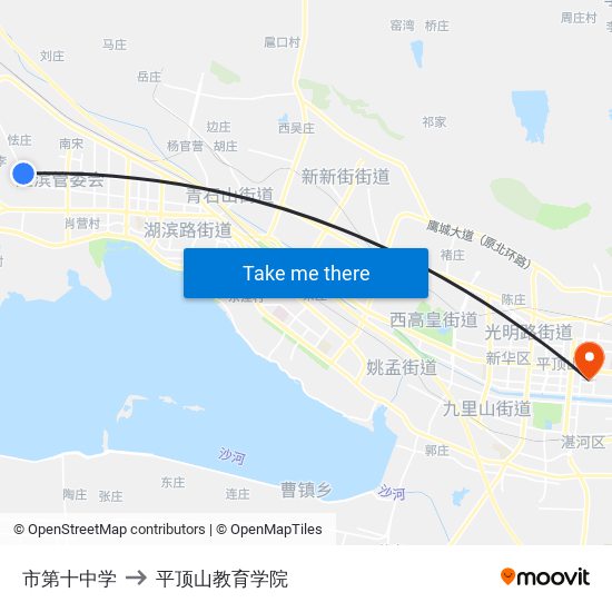 市第十中学 to 平顶山教育学院 map