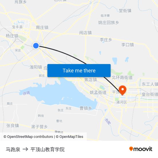 马跑泉 to 平顶山教育学院 map