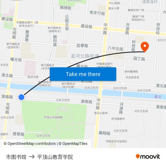 市图书馆 to 平顶山教育学院 map