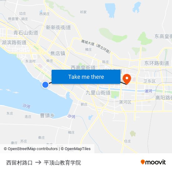 西留村路口 to 平顶山教育学院 map