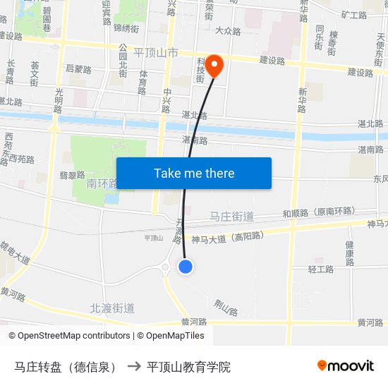 马庄转盘（德信泉） to 平顶山教育学院 map