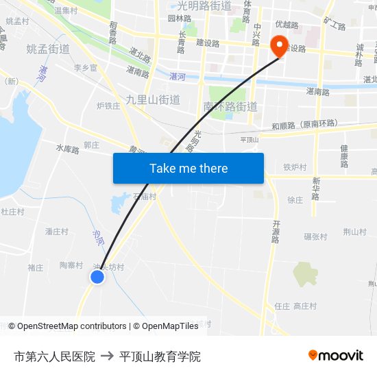 市第六人民医院 to 平顶山教育学院 map
