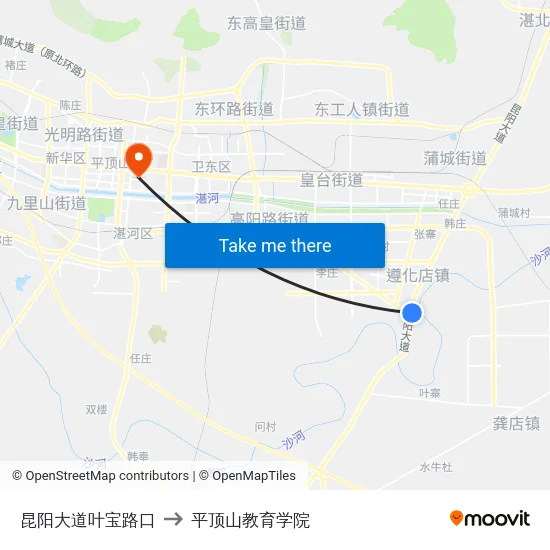 昆阳大道叶宝路口 to 平顶山教育学院 map