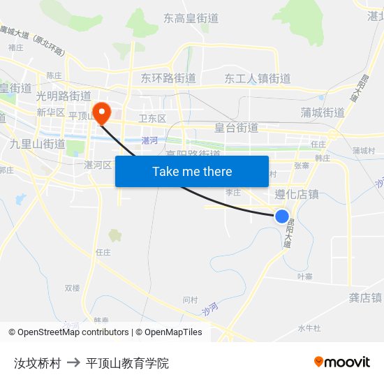 汝坟桥村 to 平顶山教育学院 map