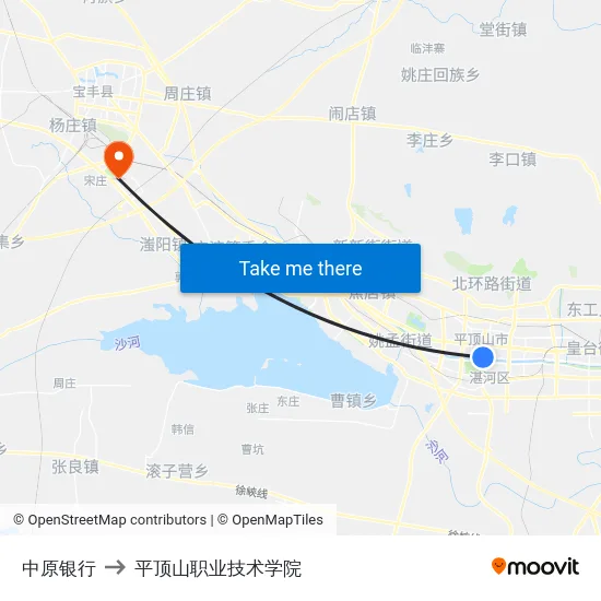 中原银行 to 平顶山职业技术学院 map