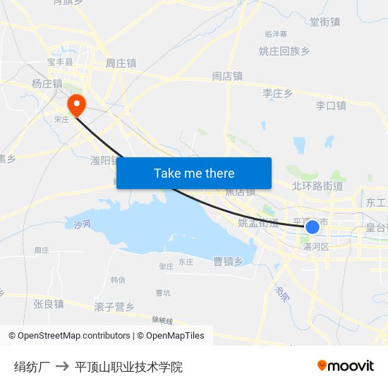 绢纺厂 to 平顶山职业技术学院 map