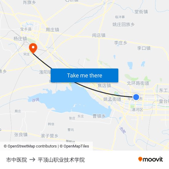 市中医院 to 平顶山职业技术学院 map