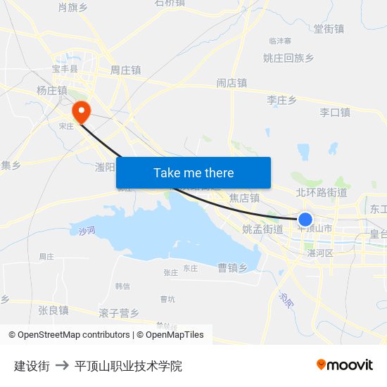 建设街 to 平顶山职业技术学院 map