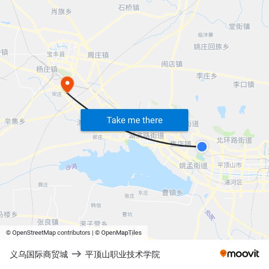 义乌国际商贸城 to 平顶山职业技术学院 map