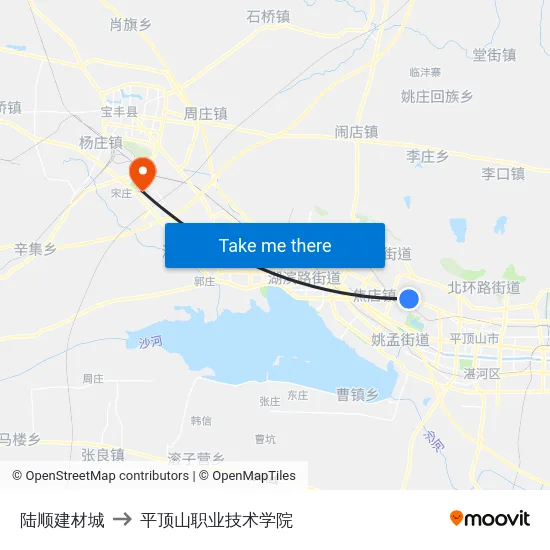 陆顺建材城 to 平顶山职业技术学院 map