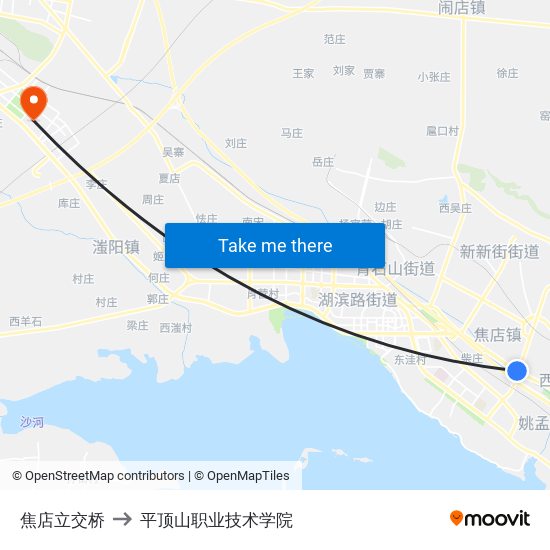 焦店立交桥 to 平顶山职业技术学院 map