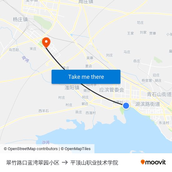 翠竹路口蓝湾翠园小区 to 平顶山职业技术学院 map