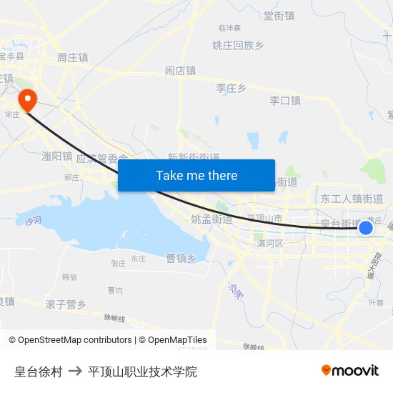 皇台徐村 to 平顶山职业技术学院 map