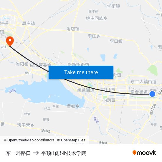 东一环路口 to 平顶山职业技术学院 map